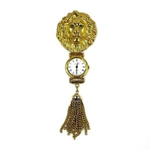 Vintage Gold Tone Lion Head Watch Brooch - Pin